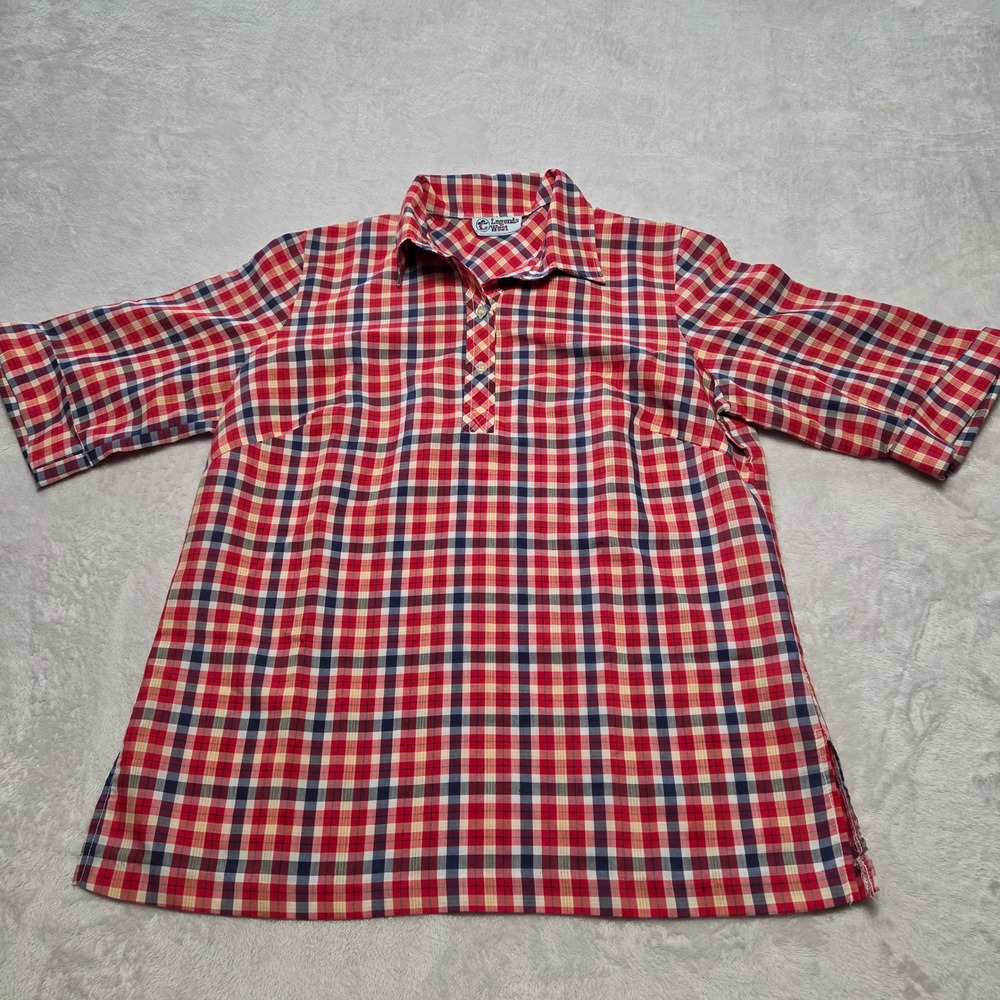 Legends West Vintage Americana Red Plaid Checkered Popover Short Sleeve Shirt L